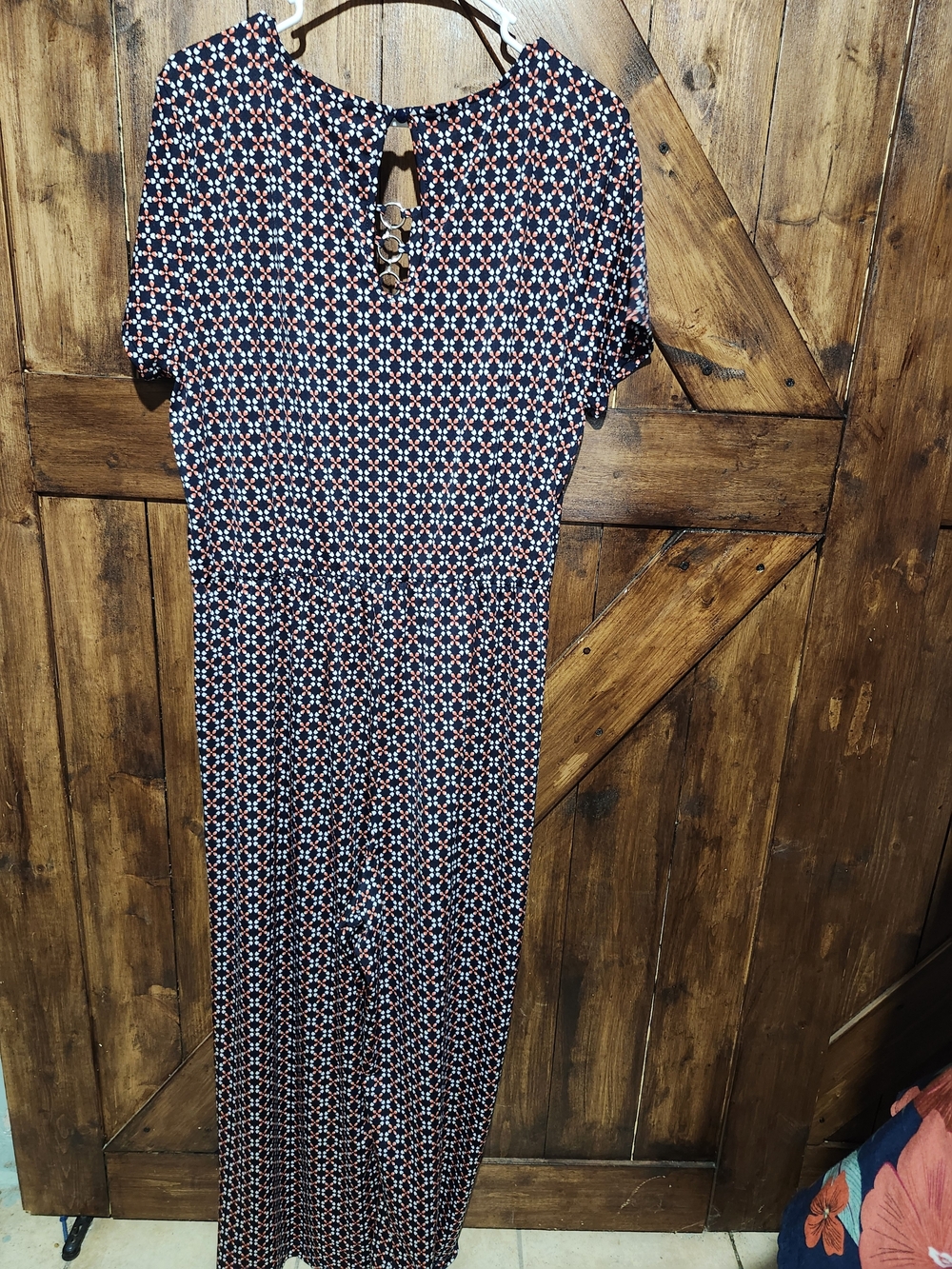Tacera Navy and Coral Geometric Jumpsuit - Picture 2 of 3